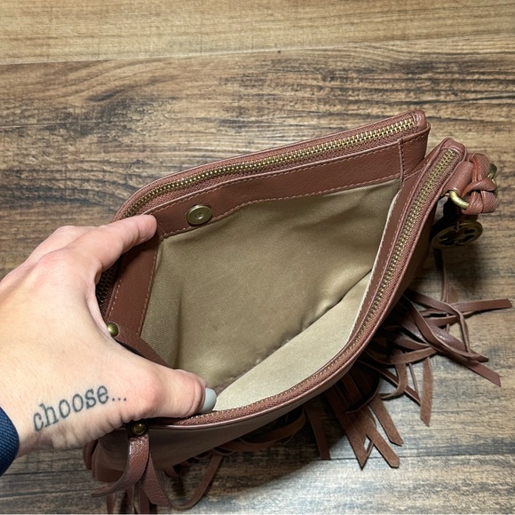 LUCKY BRAND BAILEY Western Boho Chic Brown Leather Fringe Purse Bag Clutch - Picture 8 of 13